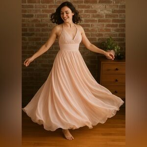 Dear Cleo Bellini Pink V Neck Alexa Maxi Halter Dress Size 2 NWT